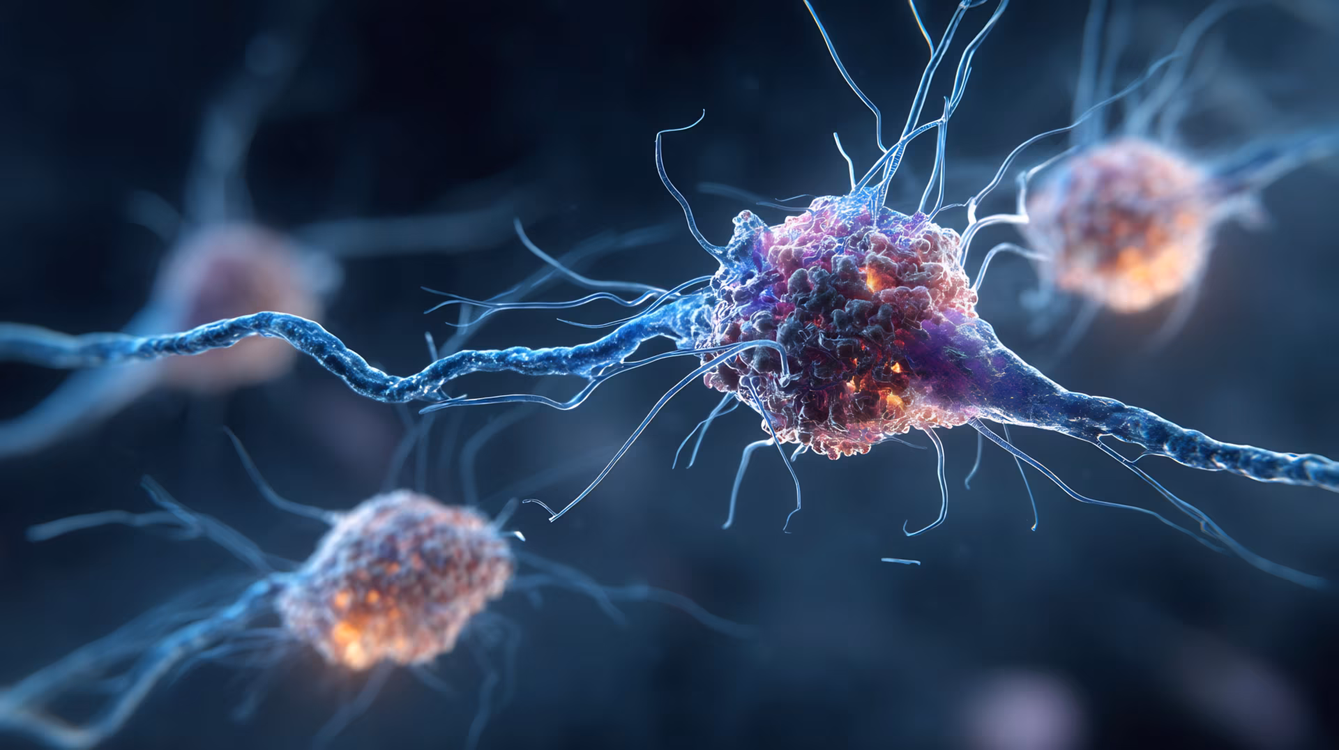 Huntingtons disease cell structure abnormal protein buildup illustration neurodegenerative genetic disorder visualization